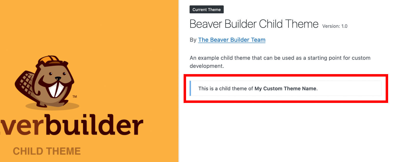 WordPress Theme Details child theme's parent name